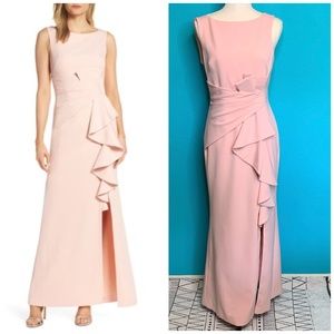 Eliza J Blush Pink Sleeveless Cascading Front Ruffle Gown